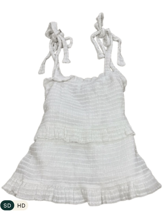 Le Lis Tops - LE LIS Collection - White Ruffled Top with Shoulder Ties, Tiered, Lined, Size M